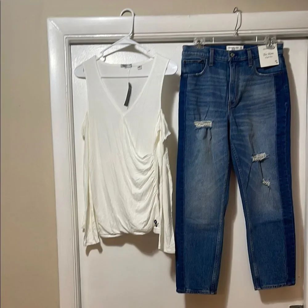 Abercrombie & Fitch high-rise Mom, jeans and long sleeve shirt bundle NWT